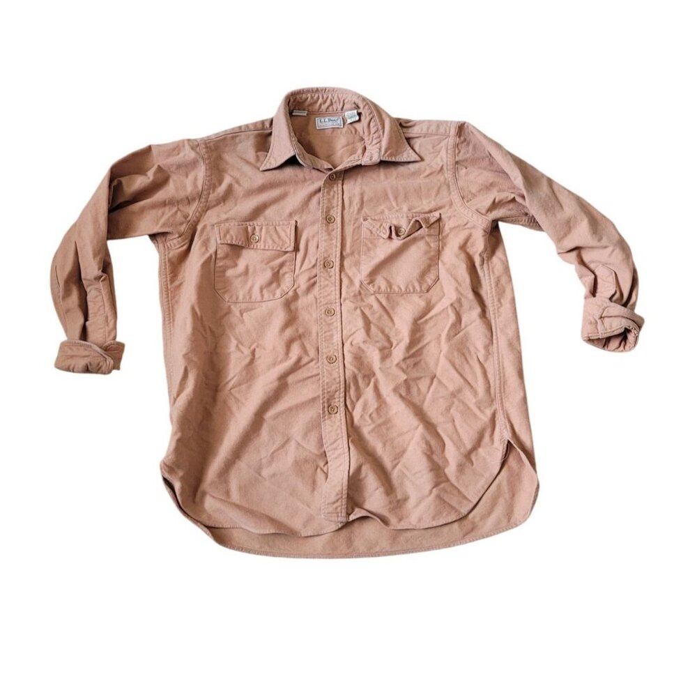 VTG LL Bean Chamois Cloth Long Sleeve Shirt Peach Size Regular Sienna 100 Cotton